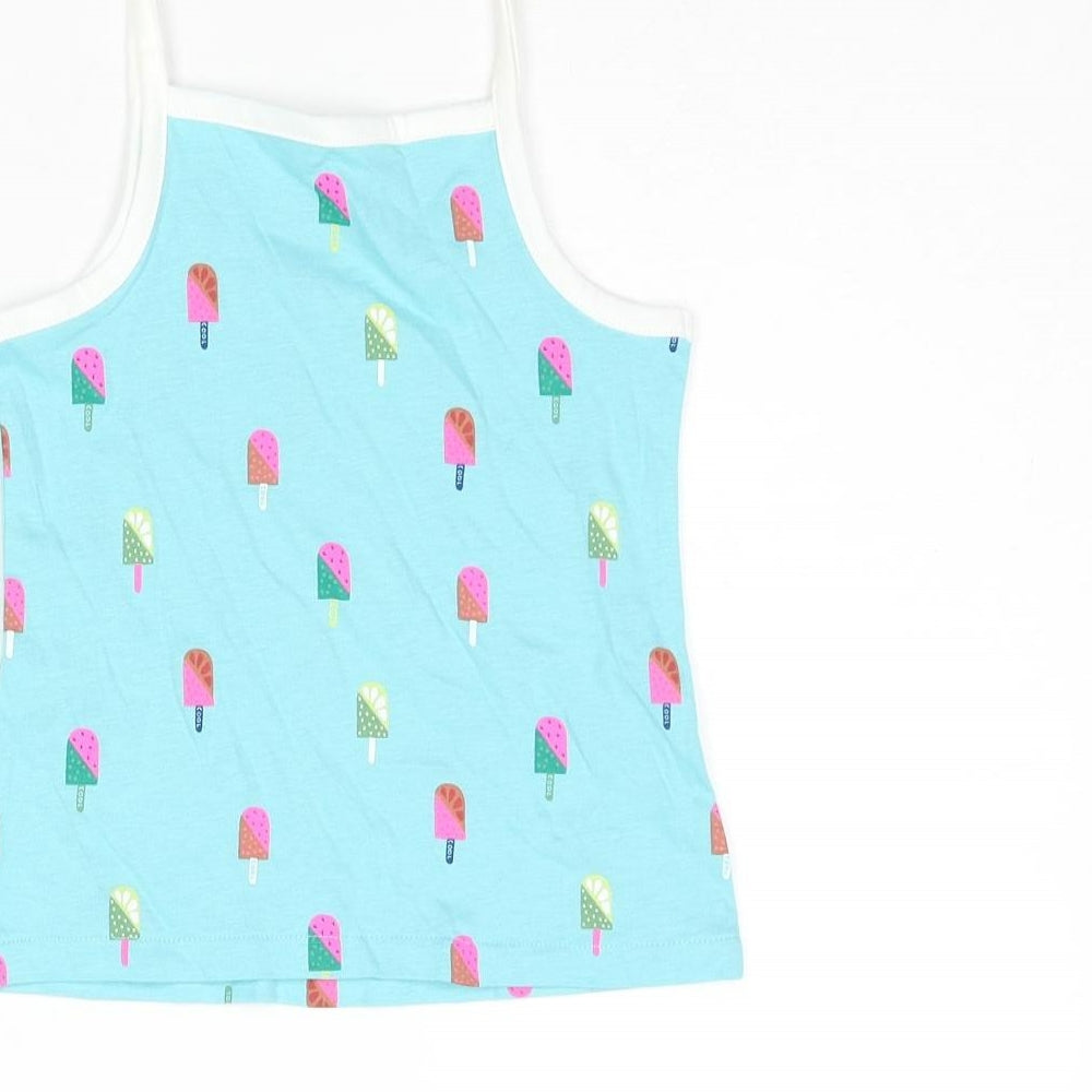 Marks & Spencer Girls Blue Cotton Basic Tank Size 2-3 Years Square Neck Pullover - Ice Lolly Print