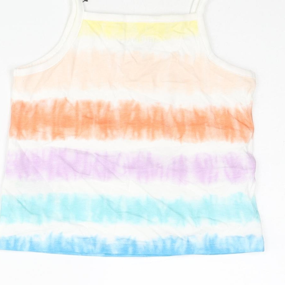 Marks & Spencer Girls Multicoloured Striped Cotton Basic Tank Size 4-5 Years Square Neck Pullover