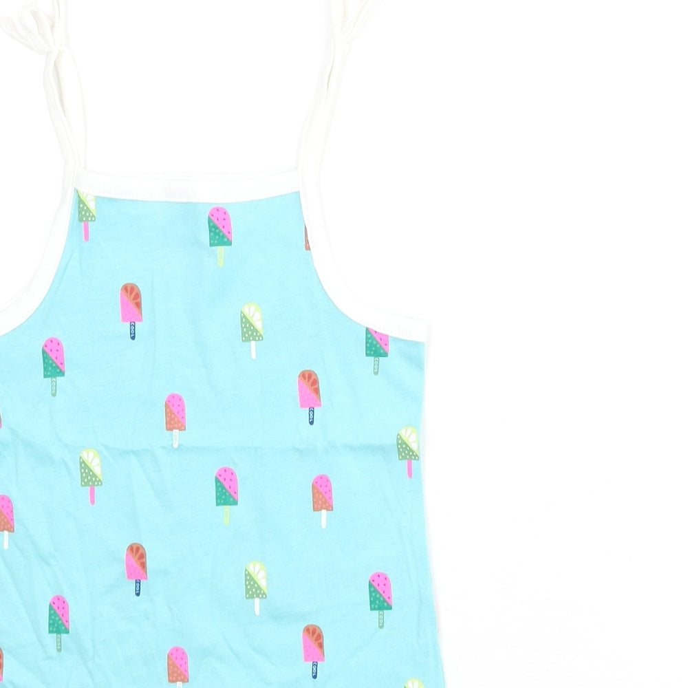 Marks & Spencer Girls Blue Geometric Cotton Basic Tank Size 2-3 Years Square Neck Pullover - Ice Lolly Print