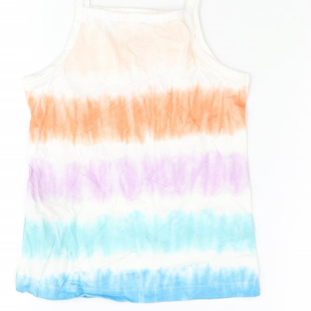 Marks & Spencer Girls Multicoloured Striped Cotton Basic Tank Size 5-6 Years Square Neck Pullover