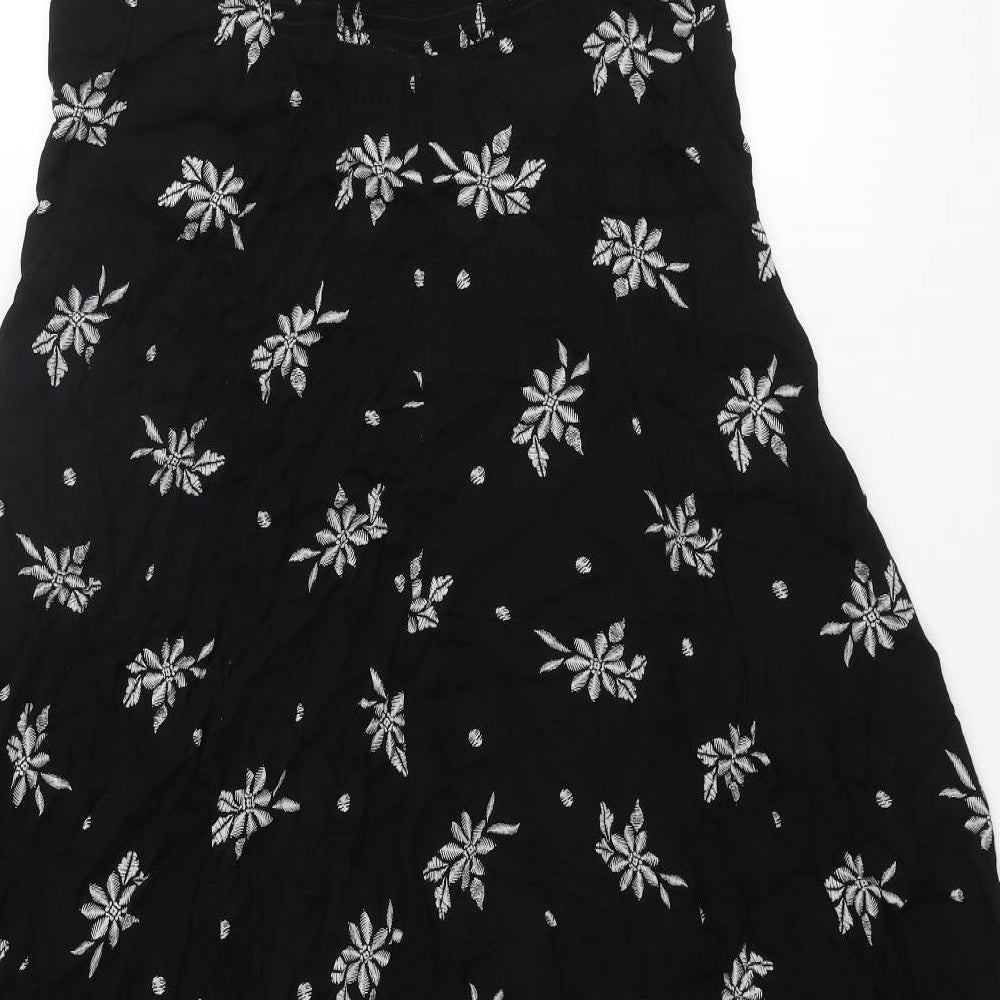 M&Co Womens Black Geometric Viscose Slip Dress Size 12 V-Neck Pullover - Floral Pattern