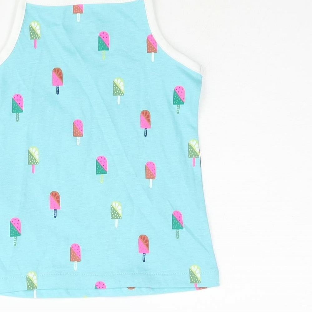 Marks & Spencer Girls Blue Geometric Cotton Basic Tank Size 2-3 Years Square Neck Pullover - Ice Lolly Print
