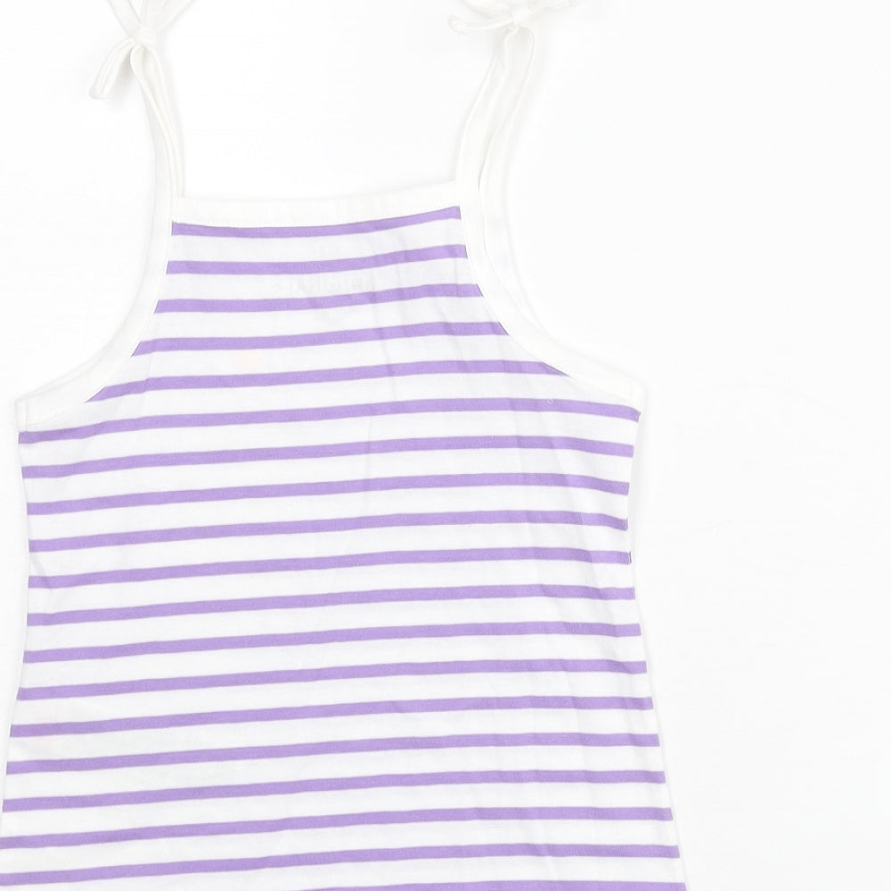 Marks & Spencer Girls Purple Striped Cotton Basic Tank Size 3-4 Years Square Neck Pullover - Embroidered Heart