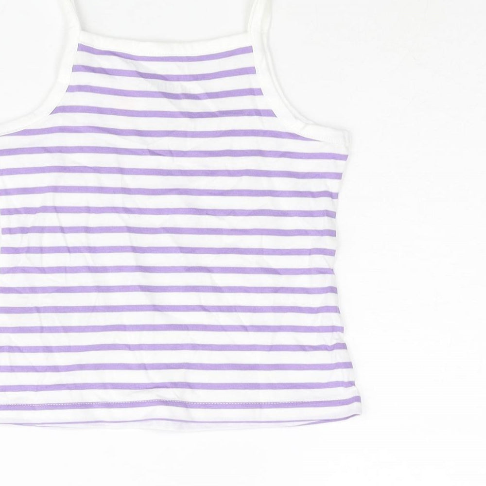 Marks & Spencer Girls Purple Striped Cotton Basic Tank Size 2-3 Years Square Neck Pullover - Embroidered Heart