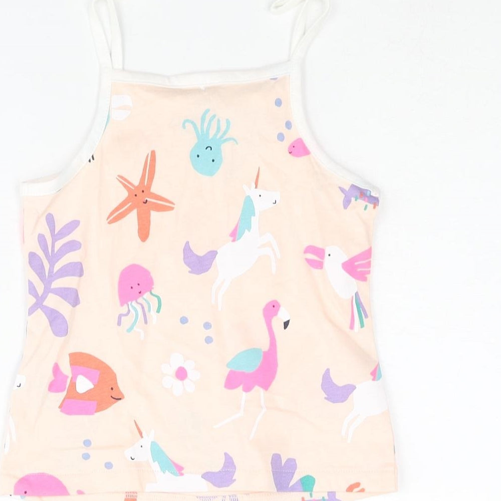 Marks & Spencer Girls Pink Geometric Cotton Basic Tank Size 2-3 Years Square Neck Pullover - Sea Life Unicorn Flamingo Pattern