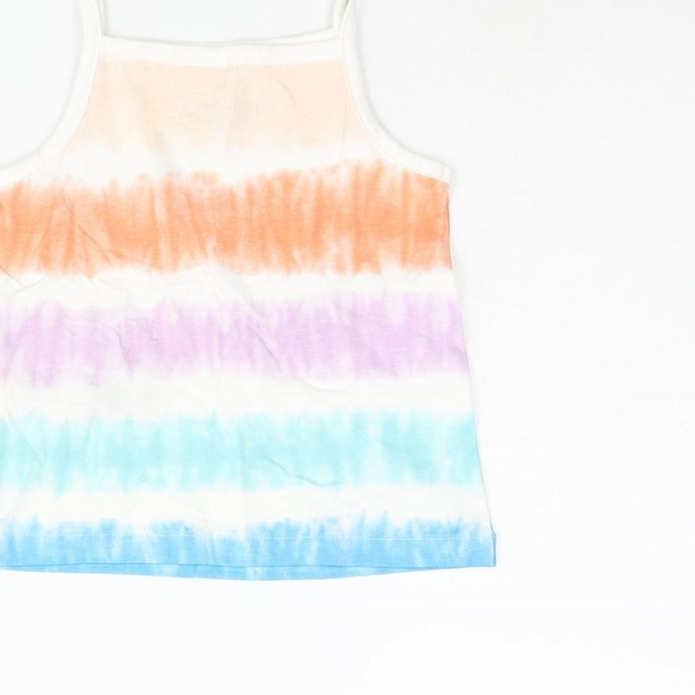 Marks & Spencer Girls Multicoloured Striped Cotton Basic Tank Size 2-3 Years Square Neck Pullover