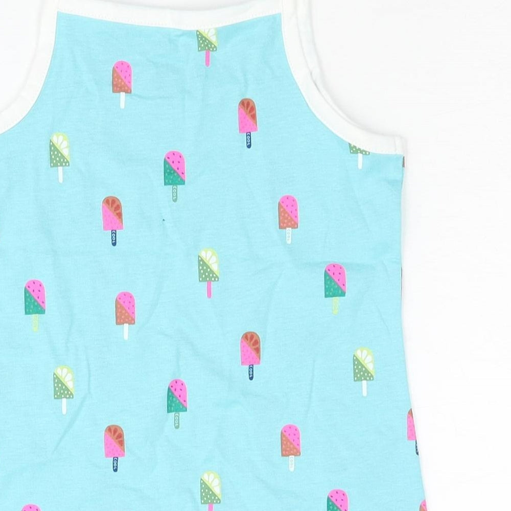 Marks & Spencer Girls Blue Geometric Cotton Basic Tank Size 3 Years Square Neck Pullover - Ice Lolly Print