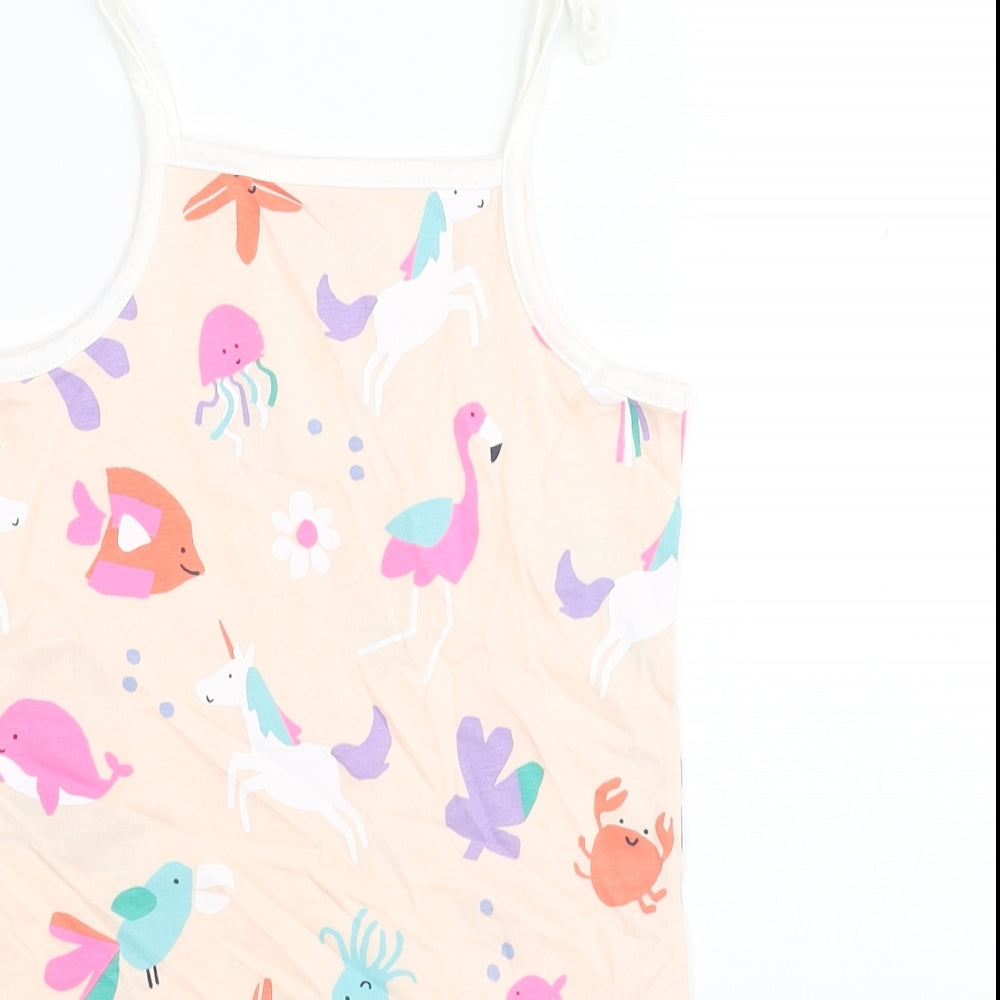 Marks & Spencer Girls Pink Geometric Cotton Basic Tank Size 4-5 Years Square Neck Pullover - Sea Life Unicorn Flamingo Pattern