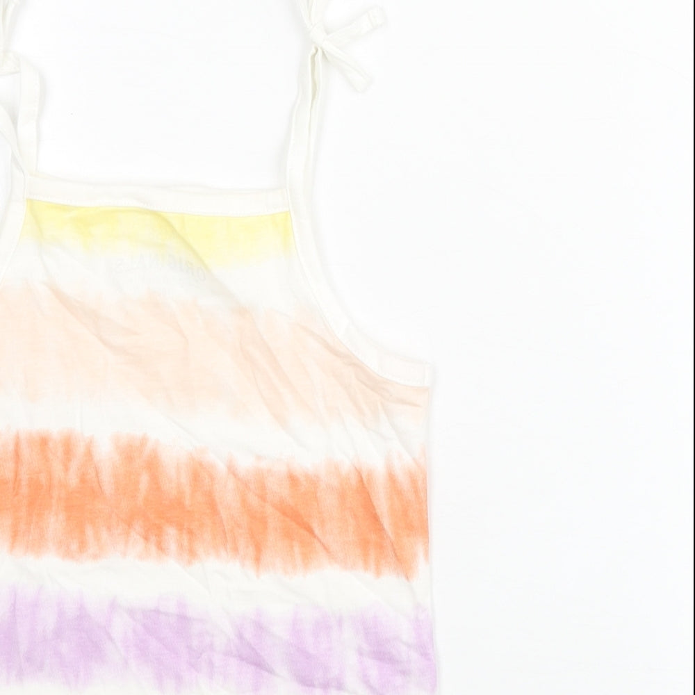Marks & Spencer Girls Multicoloured Striped Cotton Basic Tank Size 4-5 Years Square Neck Pullover