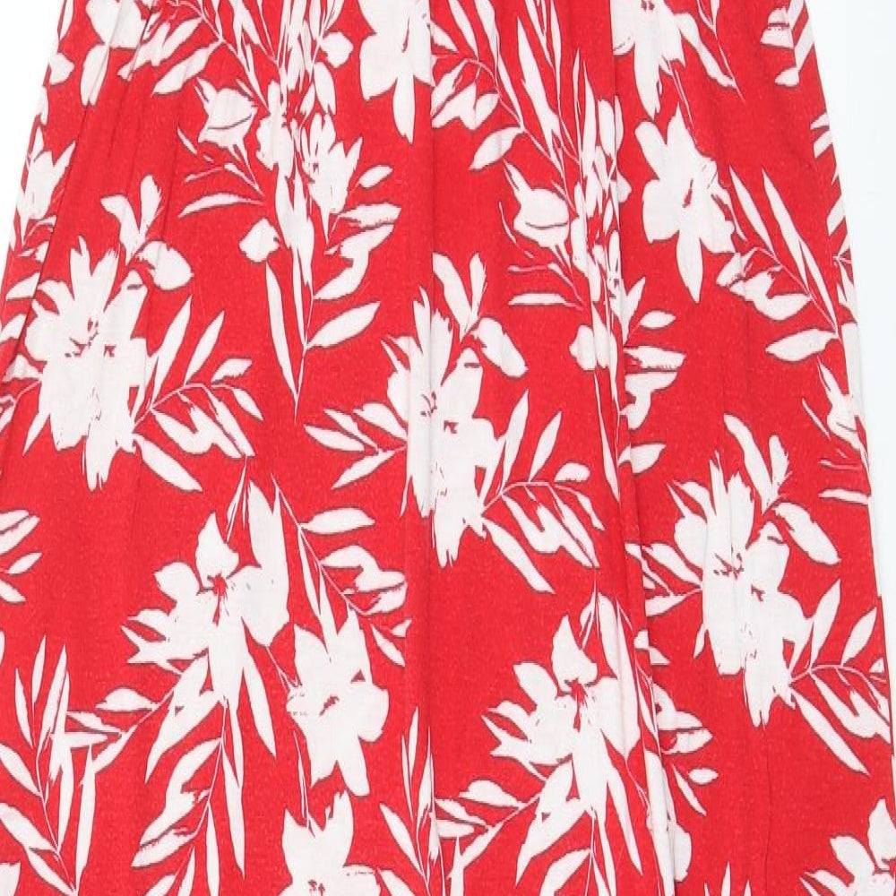 Very Womens Red Floral Viscose A-Line Size 14 Scoop Neck Pullover - Side slit