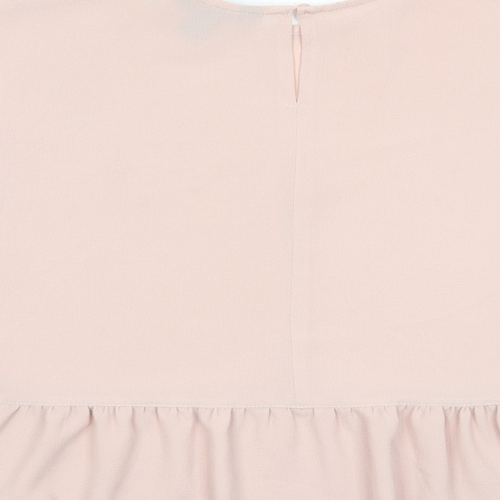 New Look Womens Pink Polyester Basic T-Shirt Size 8 Crew Neck - Pleated