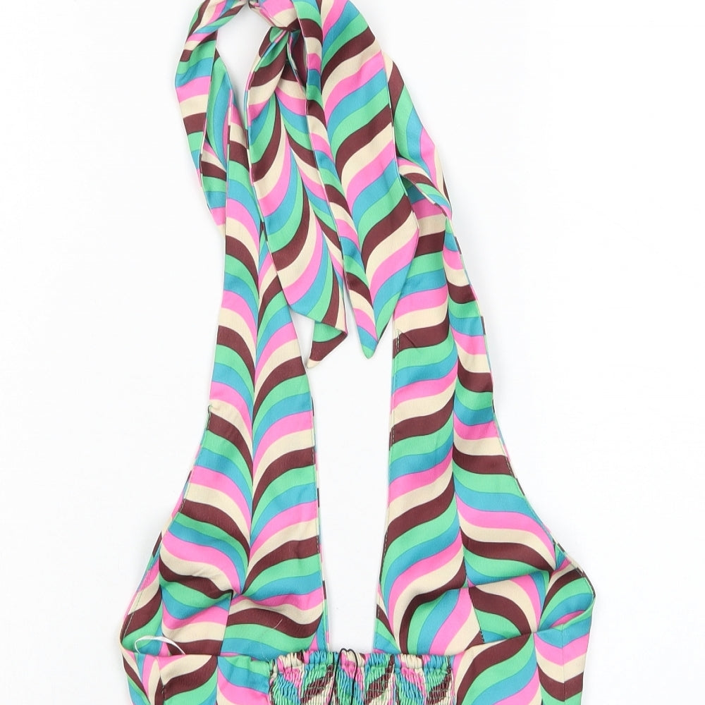 Zara Womens Multicoloured Striped Polyester Cropped Tank Size XS Halter