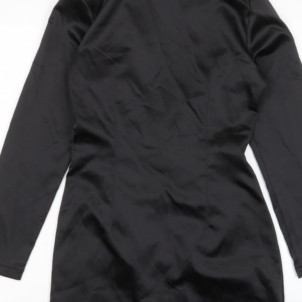 Zara Womens Black Polyester Shirt Dress Size S Collared Zip - Ruched, Buttons
