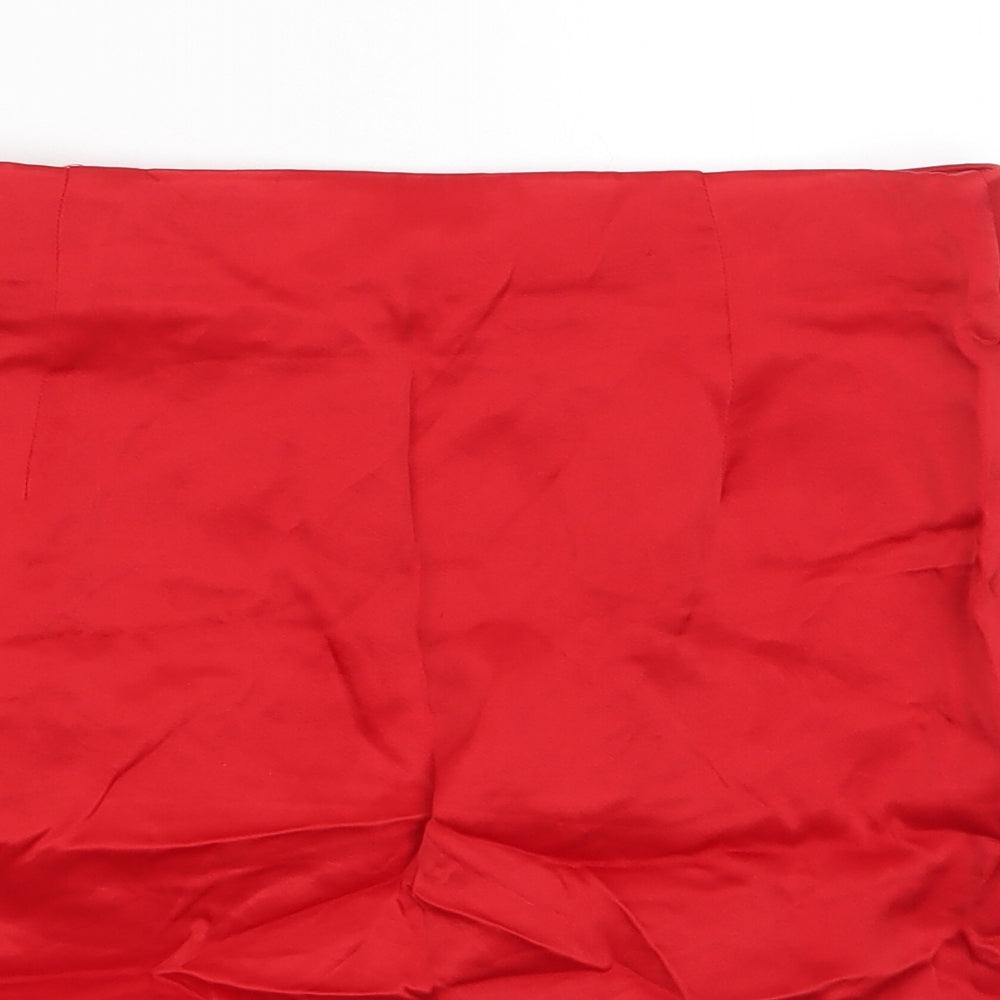 Zara Womens Red Polyester Wrap Skirt Size S Zip - Pleated