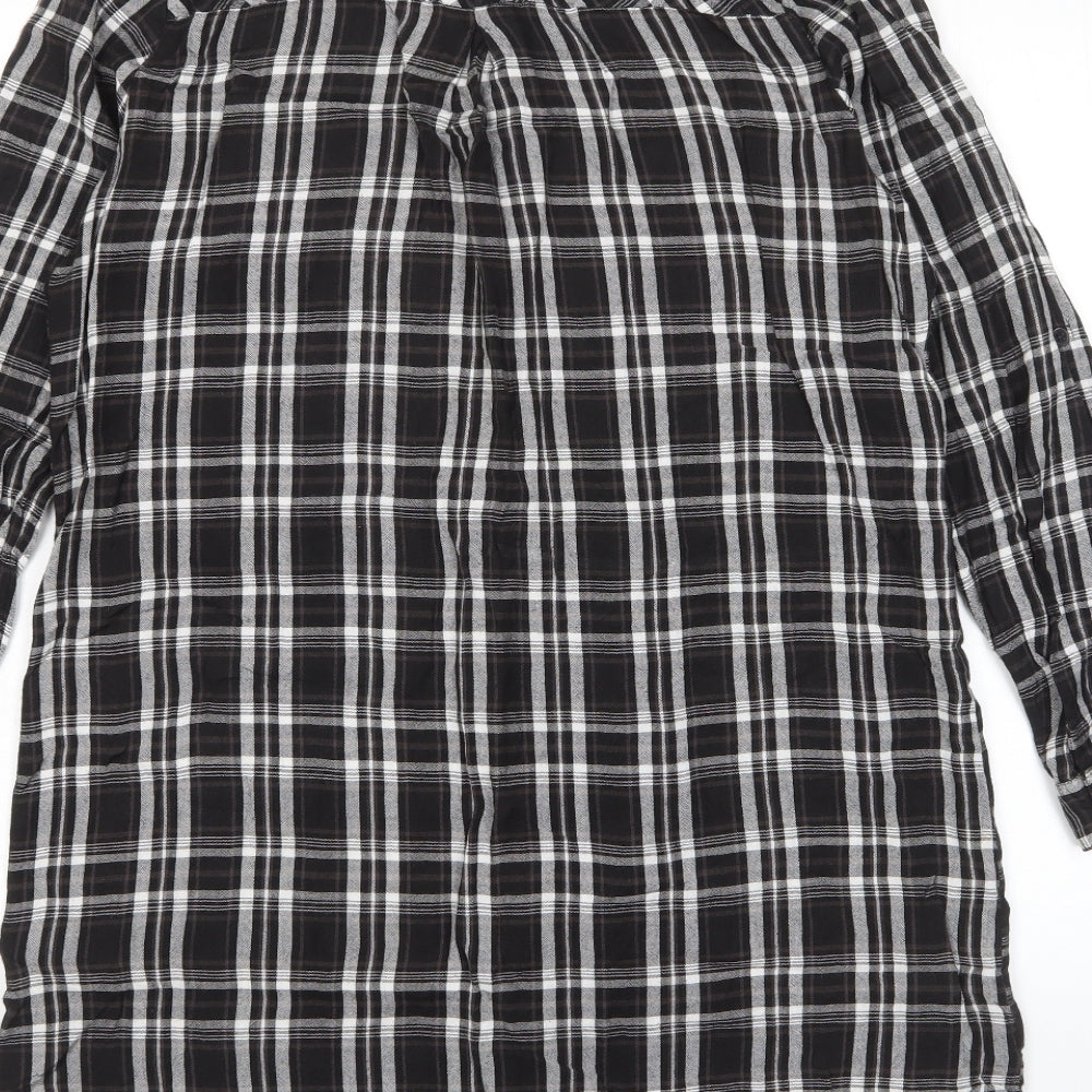 New Look Womens Grey Plaid Viscose Shift Size 10 Collared Button - Embroidered