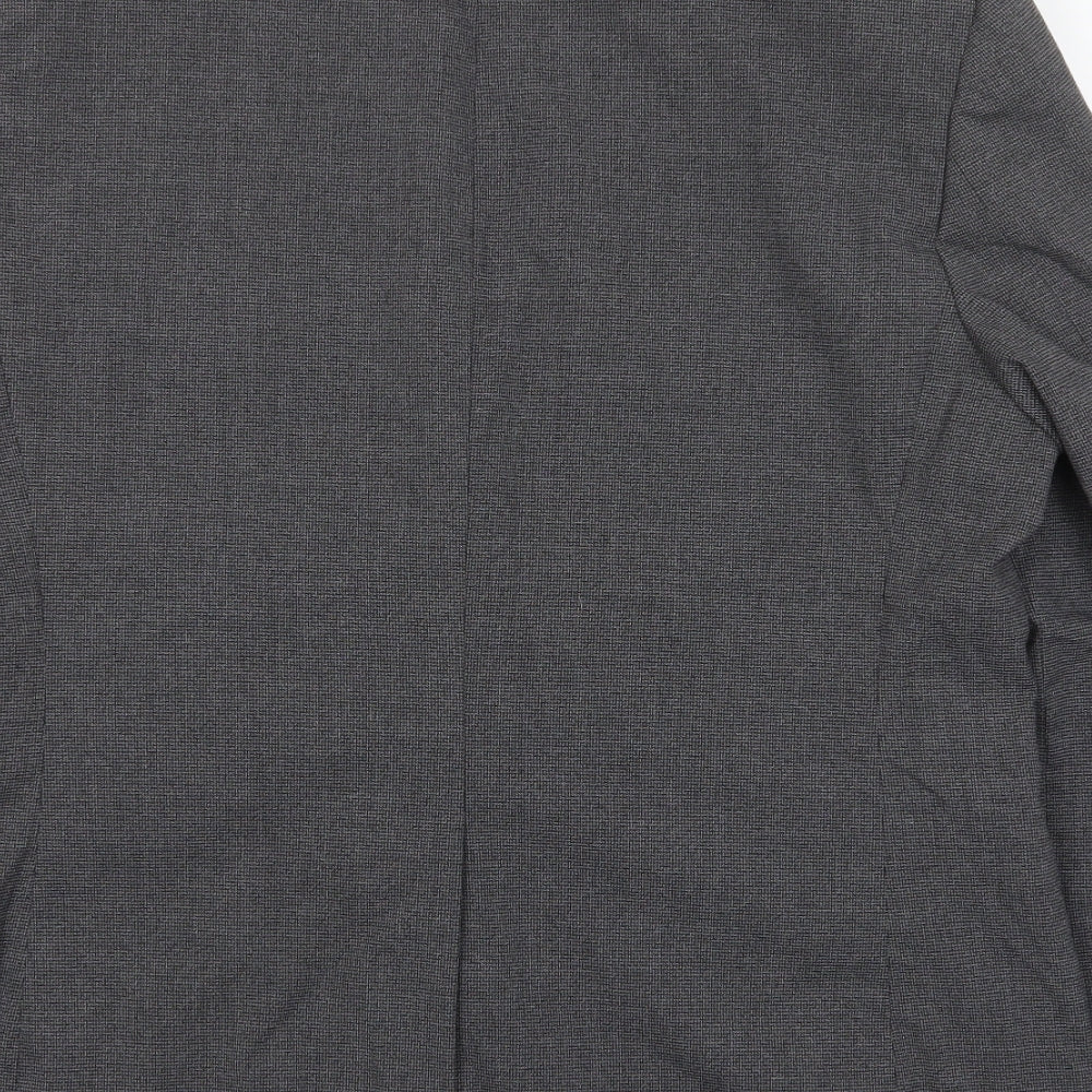 Marks & Spencer Mens Grey Plaid Polyester Jacket Suit Jacket Size 44 Regular - Inside pockets
