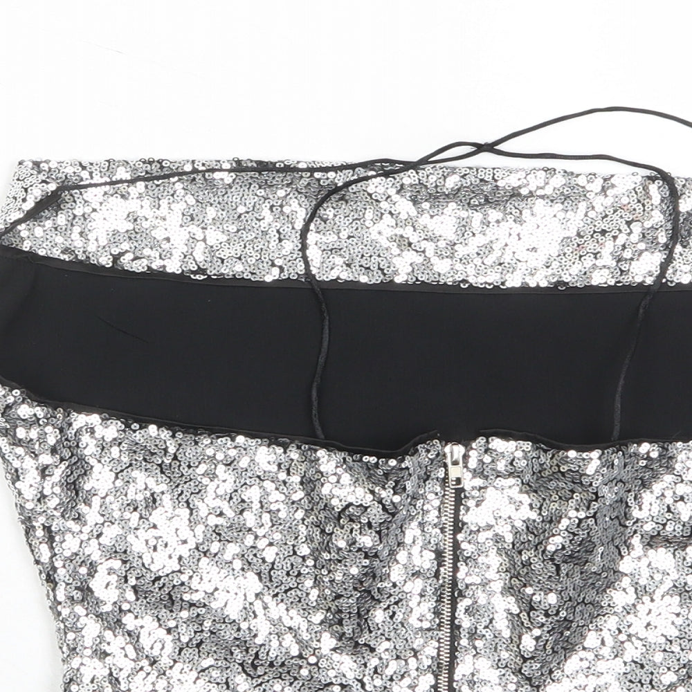 Missguided Womens Silver Polyester Cropped Tank Size 6 Square Neck - Sequins