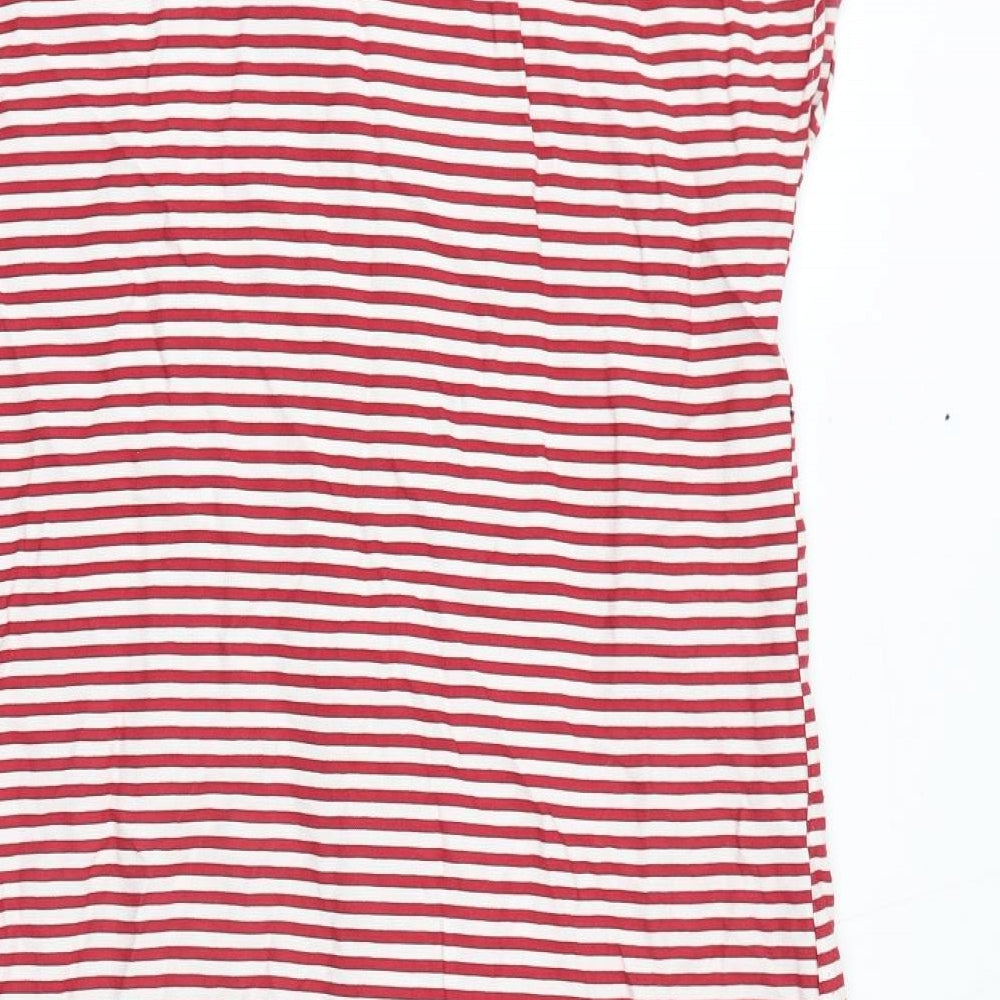 Zara Womens Red Striped Viscose T-Shirt Dress Size S V-Neck Button