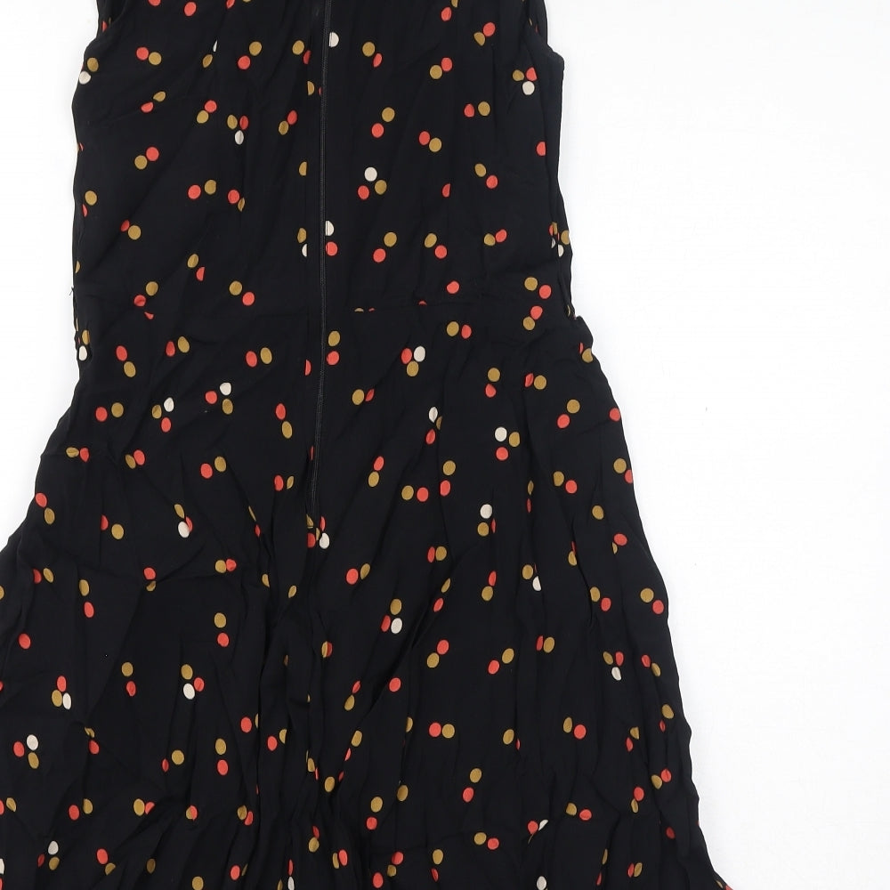 Apricot Womens Black Polka Dot Viscose Mini Size M Round Neck Zip