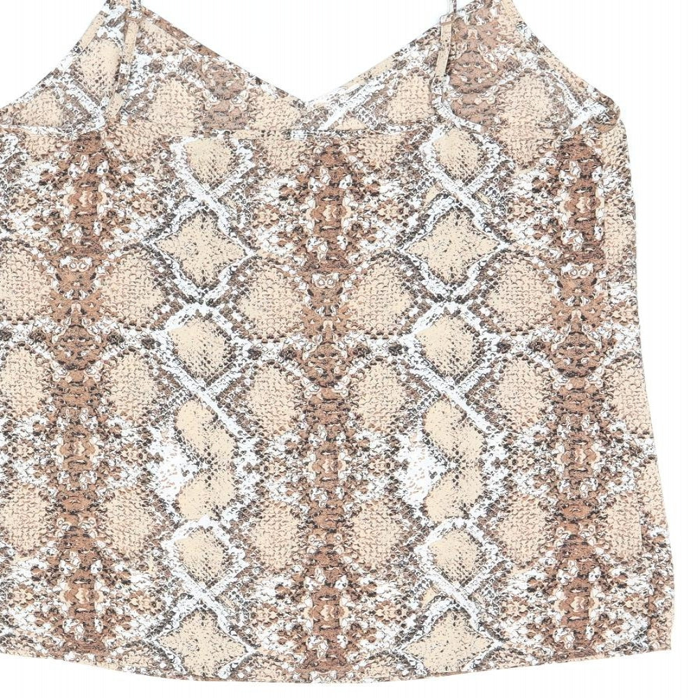Marks and Spencer Womens Brown Animal Print Polyester Camisole T-Shirt Size 12 V-Neck - Snake Print