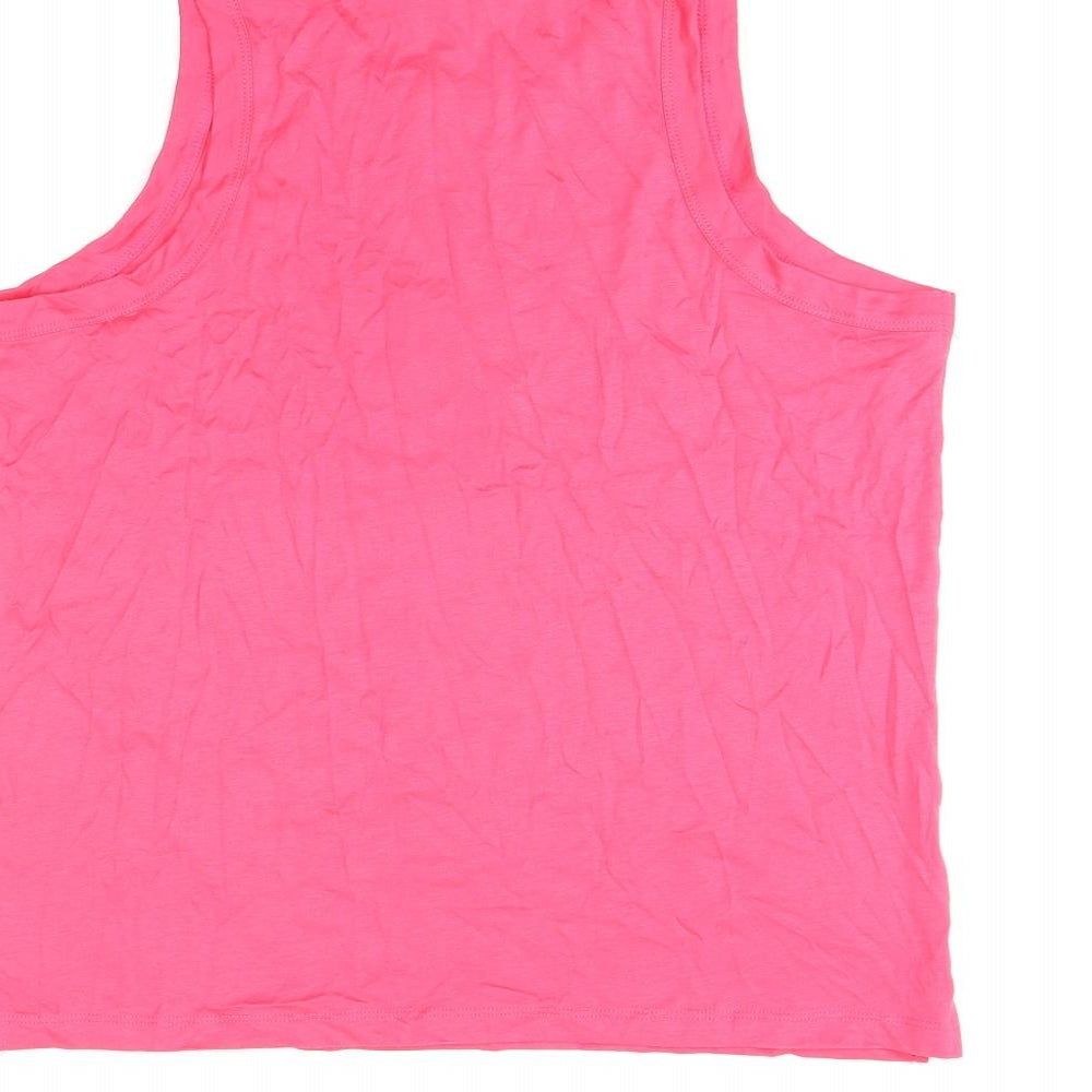 Marks & Spencer Womens Pink Cotton Basic Tank Size L Round Neck - Bonjour