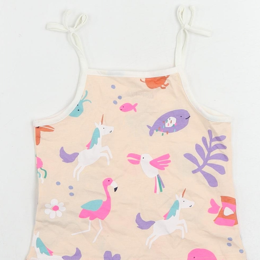 Marks & Spencer Girls Pink Geometric Cotton Camisole Tank Size 2-3 Years Square Neck Pullover