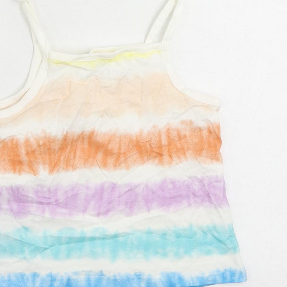Marks & Spencer Girls Multicoloured Striped Cotton Camisole Tank Size 3-4 Years Square Neck Pullover - Tie Dye