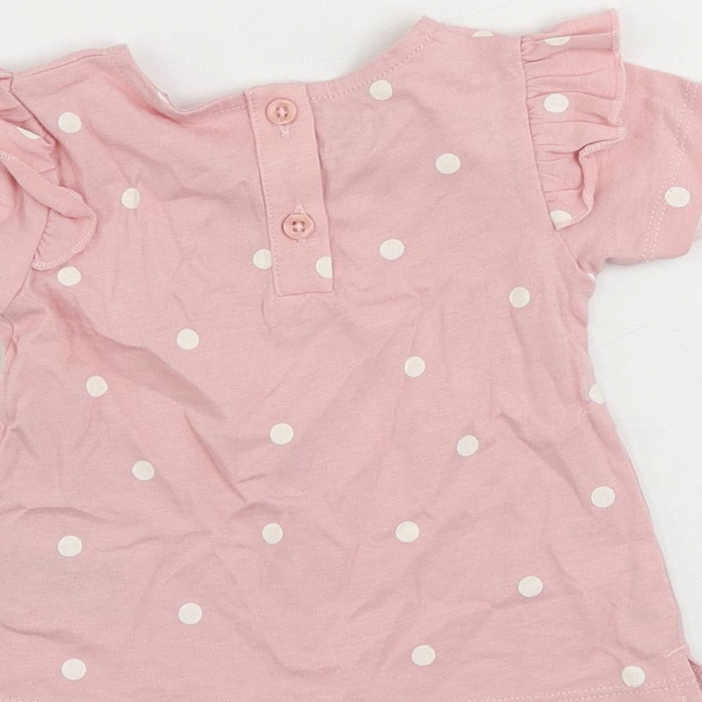 Marks and Spencer Baby Pink Polka Dot Cotton Basic Blouse Size 0-3 Months Round Neck Button