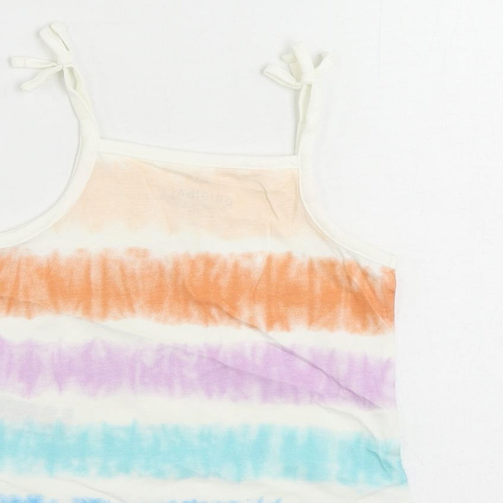 Marks & Spencer Girls Multicoloured Striped Cotton Camisole Tank Size 2-3 Years Square Neck Pullover - Tie Dye