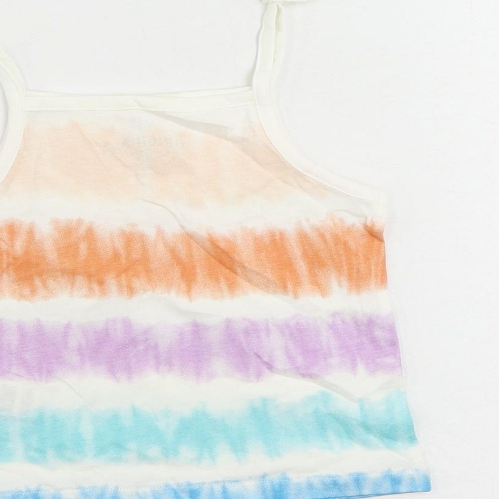 Marks & Spencer Girls Multicoloured Striped Cotton Camisole Tank Size 2-3 Years Square Neck Pullover - Tie Dye