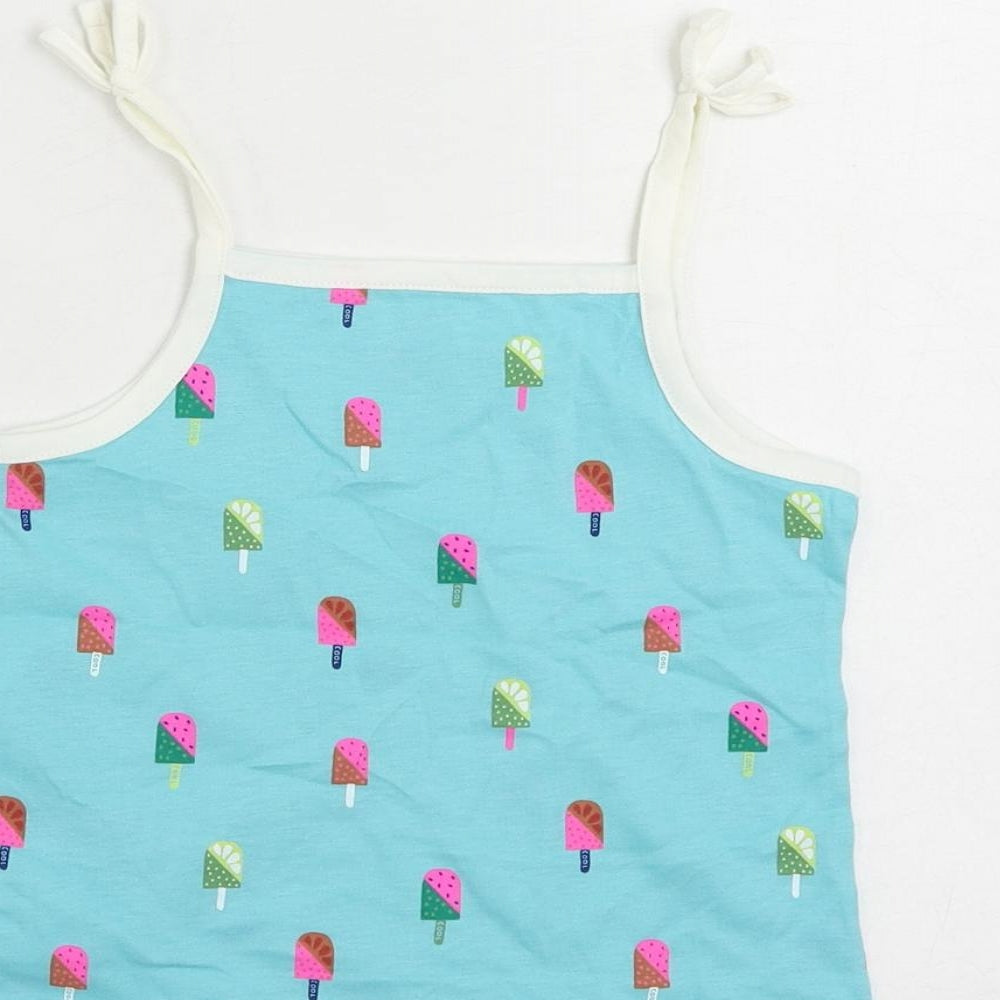 Marks & Spencer Girls Blue Geometric Cotton Camisole Tank Size 3-4 Years Square Neck Pullover - Ice Cream Print