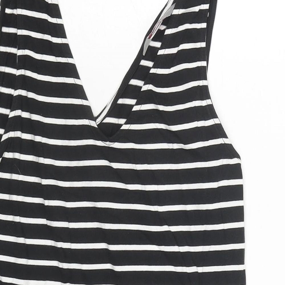 Dorothy Perkins Womens Black Striped Cotton Basic Tank Size 10 V-Neck - Flower Detail