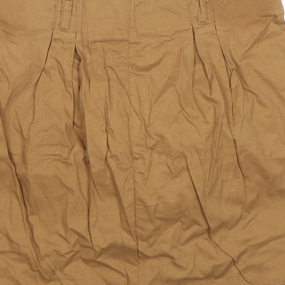 Topshop Womens Brown Cotton A-Line Skirt Size 12 Zip