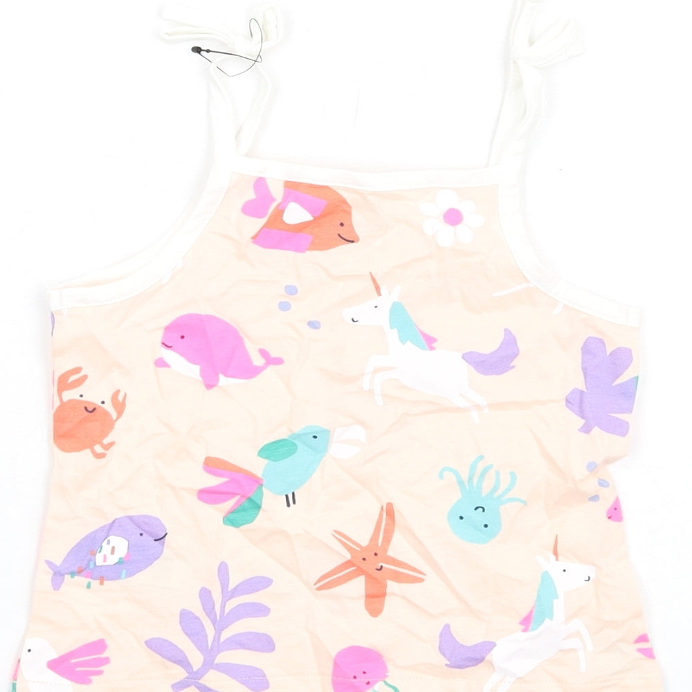 Marks & Spencer Girls Pink Geometric Cotton Basic Tank Size 2-3 Years Square Neck Pullover
