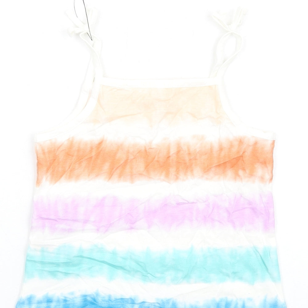 Marks & Spencer Girls Multicoloured Geometric Cotton Basic Tank Size 5-6 Years Square Neck Pullover