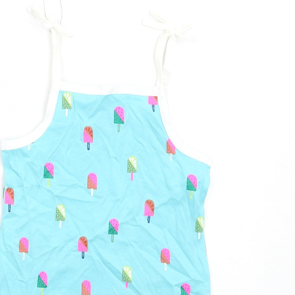 Marks & Spencer Girls Blue Geometric Cotton Basic Tank Size 2-3 Years Square Neck Pullover