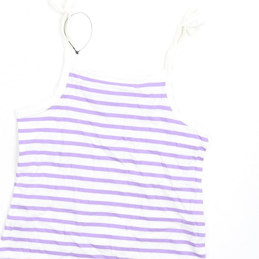 Marks & Spencer Girls Purple Striped Cotton Basic Tank Size 2-3 Years Square Neck Pullover