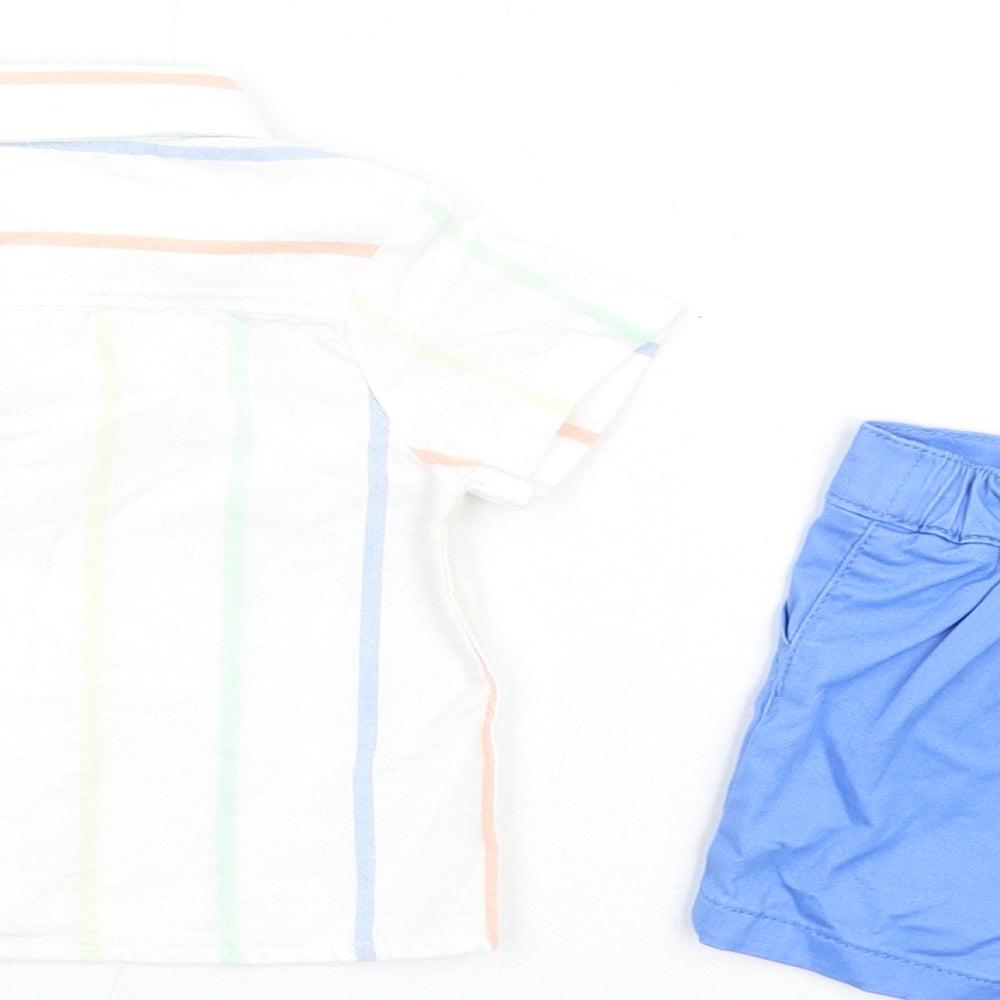 Marks & Spencer Boys Multicoloured Striped Cotton Shorts Set Outfit/Set Size 0-3 Months Button