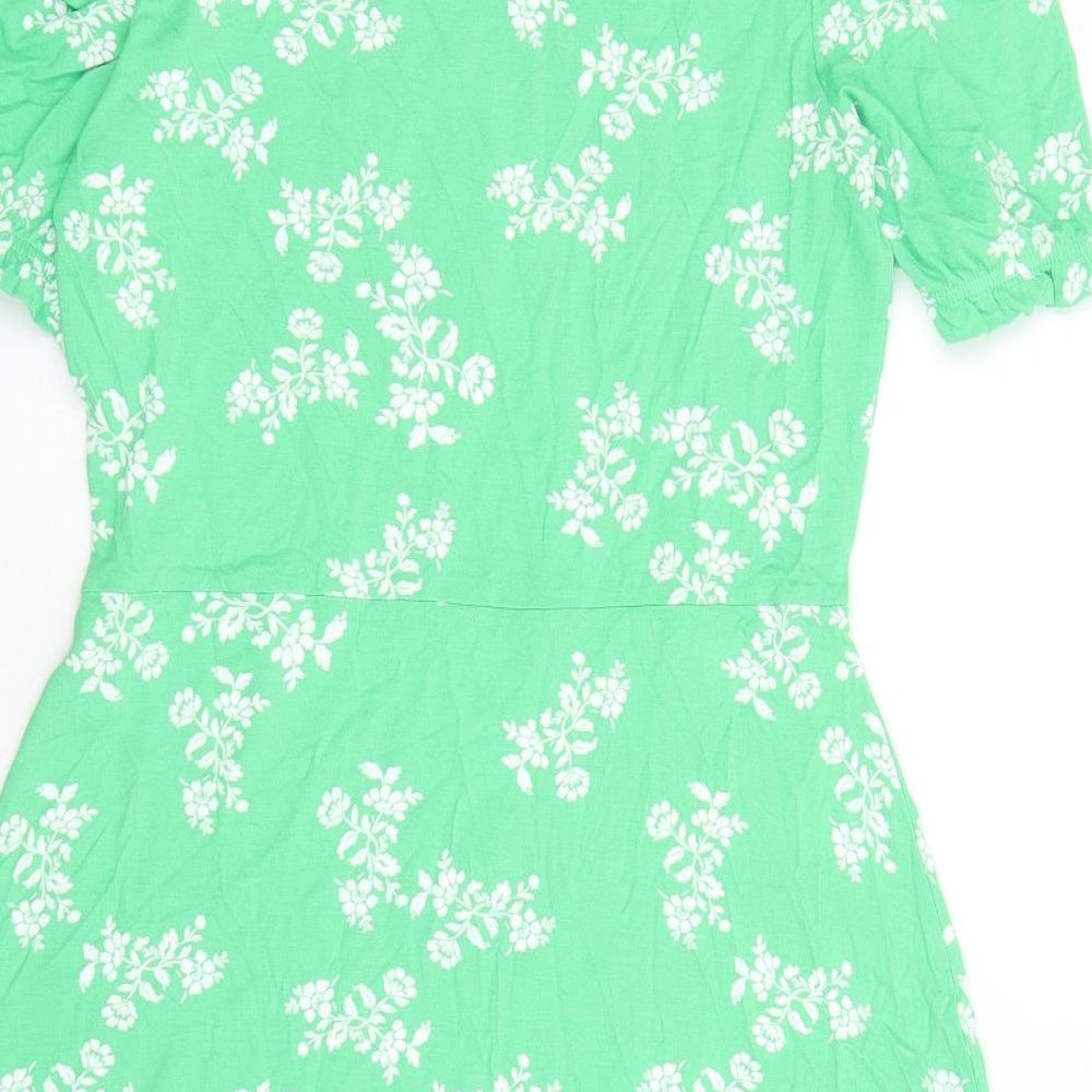Marks & Spencer Womens Green Floral Viscose Fit & Flare Size 10 Round Neck Pullover