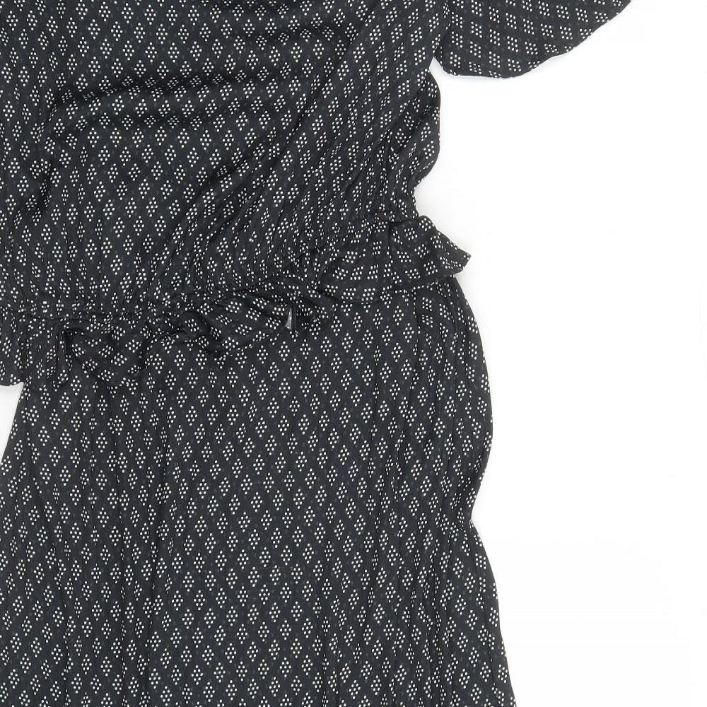 H&M Womens Black Geometric Polyester A-Line Size S V-Neck Pullover