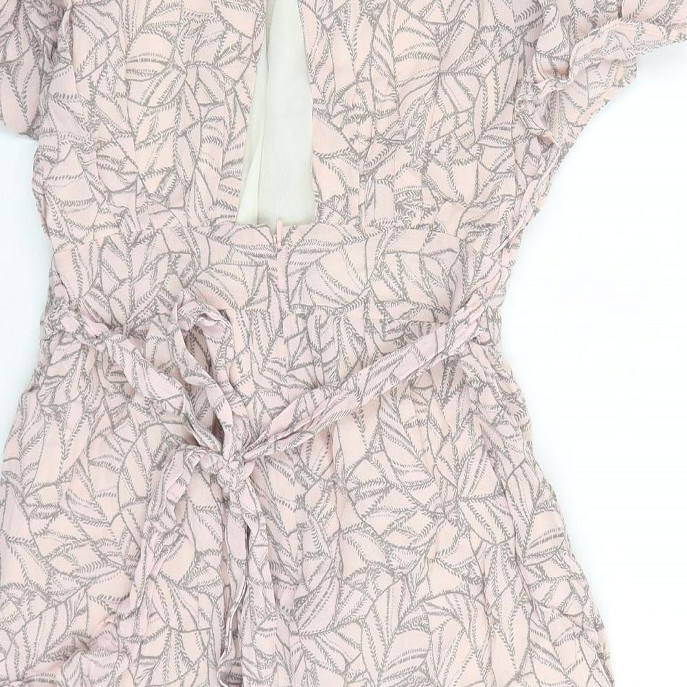 Limited Collection Womens Pink Geometric Viscose A-Line Size 8 Round Neck Zip - Open Back Detail Lined