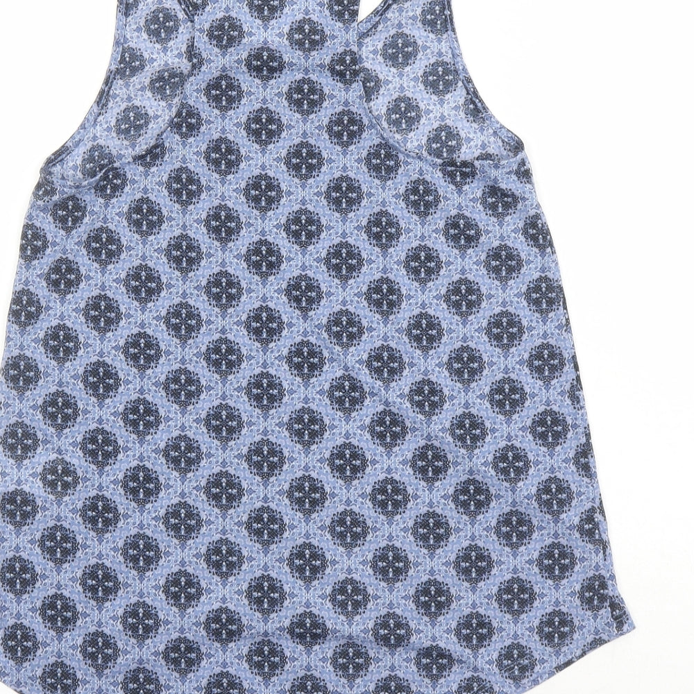 H&M Womens Blue Geometric Polyester Basic Tank Size XS Round Neck