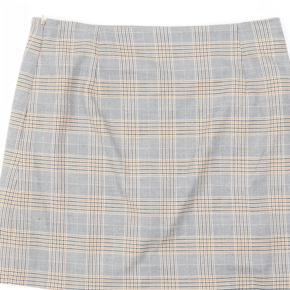 Marks & Spencer Womens Grey Plaid Polyester A-Line Skirt Size 10 Zip
