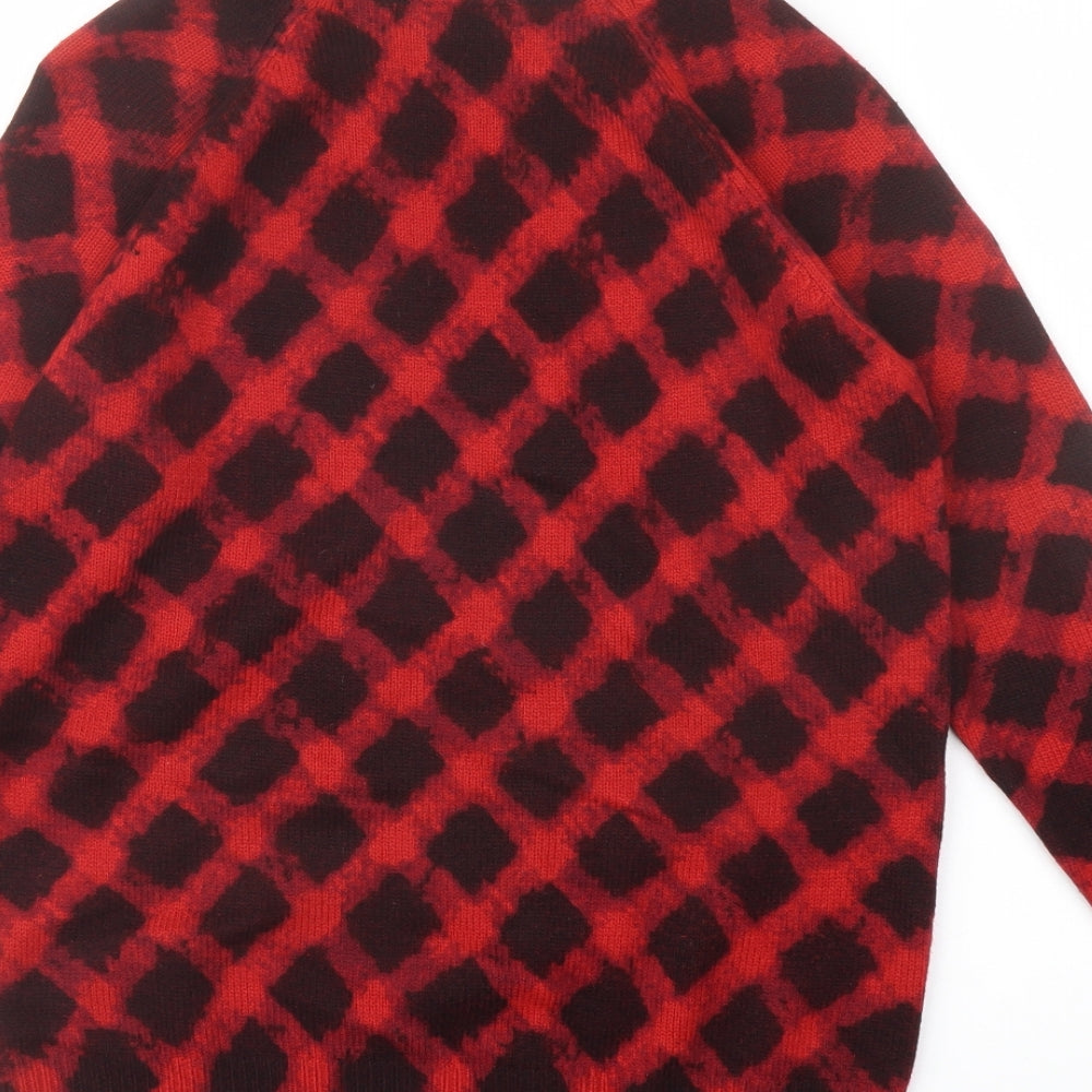 Marks & Spencer Womens Red Round Neck Geometric Acrylic Pullover Jumper Size 12