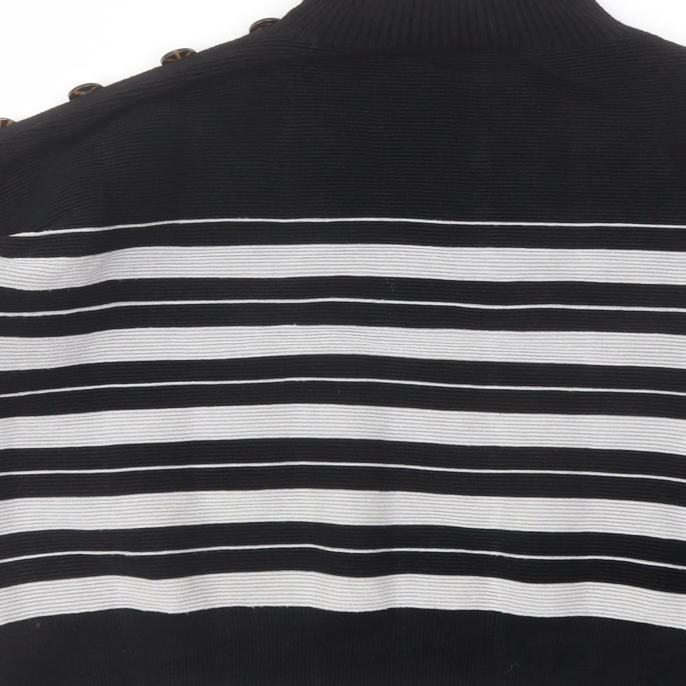 M&Co Womens Black Mock Neck Striped Viscose Pullover Jumper Size 14