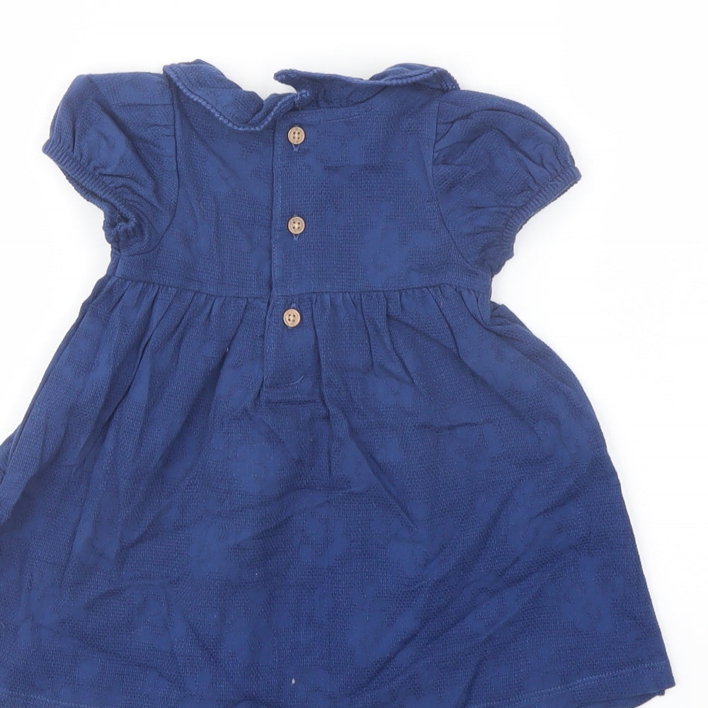 Marks & Spencer Girls Blue Cotton A-Line Size 3-6 Months Collared Button