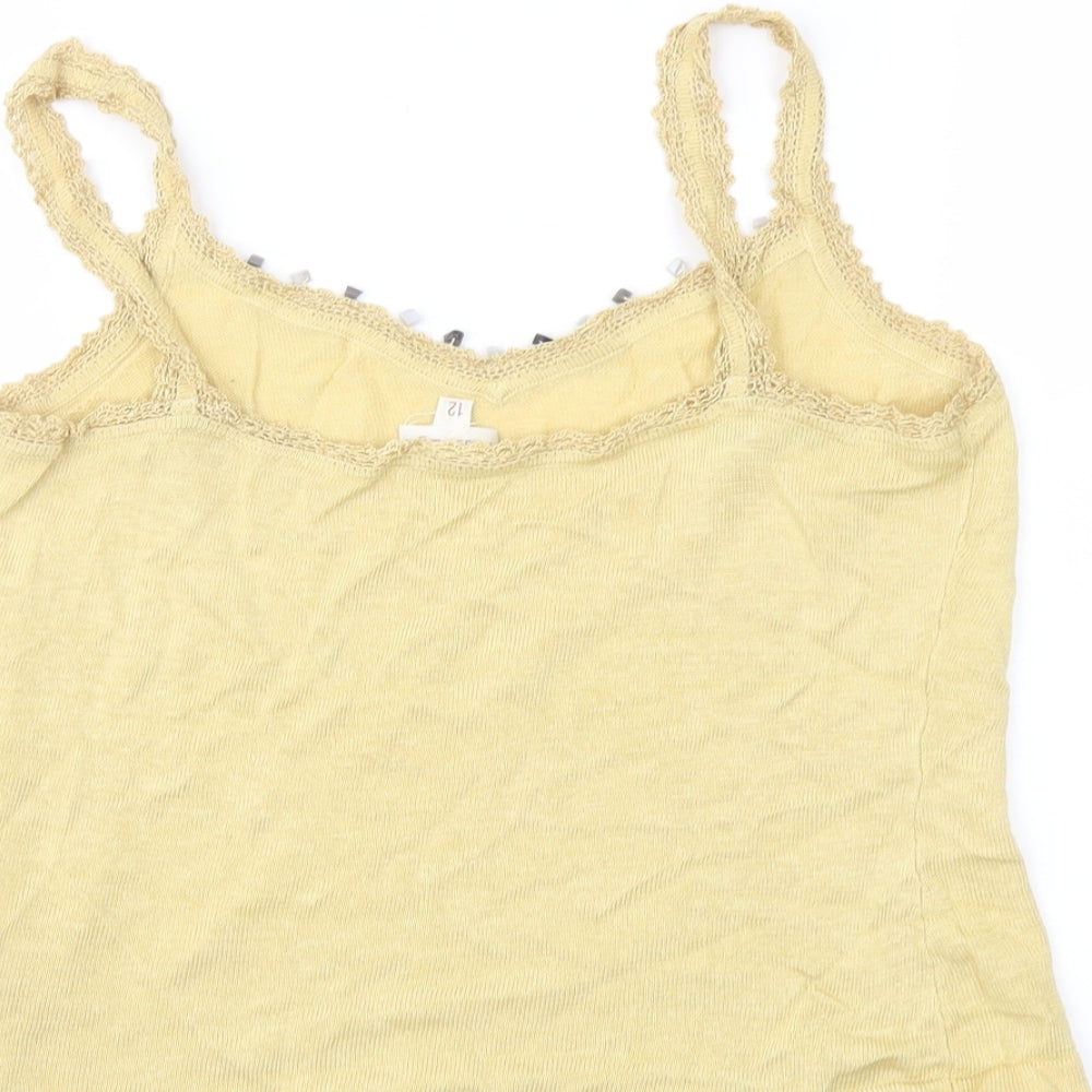 Phase Eight Womens Yellow Linen Basic T-Shirt Size 12 Sweetheart
