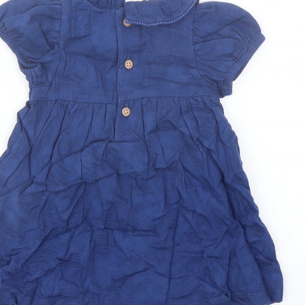 Marks & Spencer Girls Blue Cotton A-Line Size 3-6 Months Collared Button