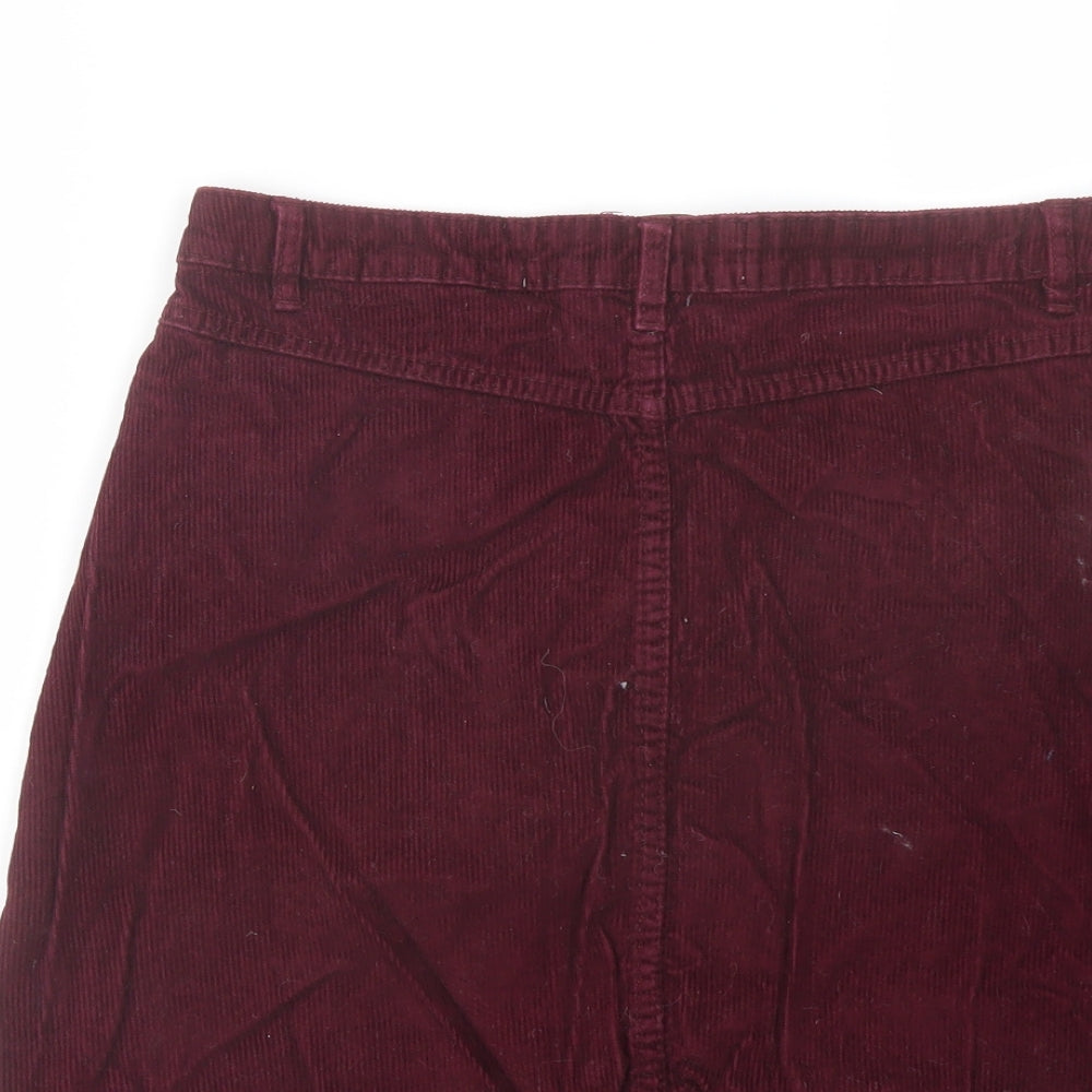 Denim & Co. Womens Red Cotton A-Line Skirt Size 12 Button