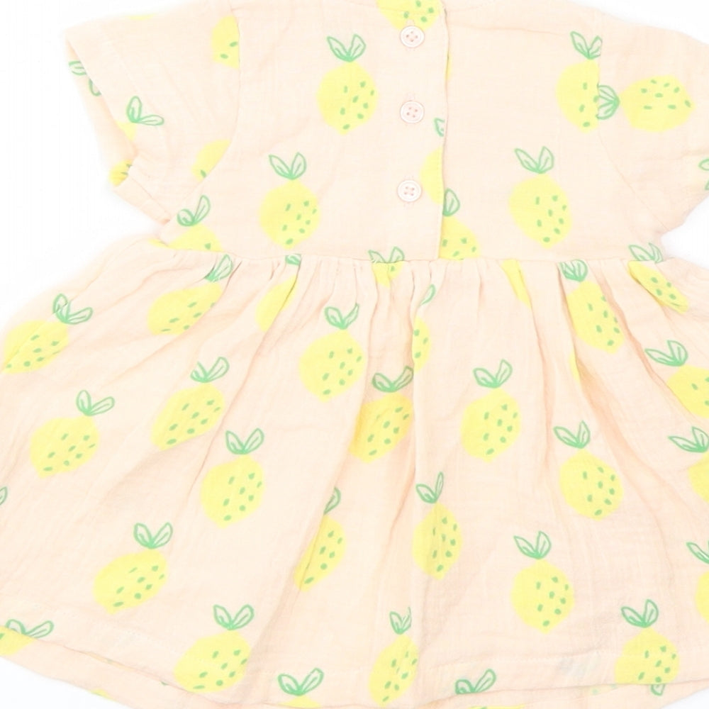 Marks & Spencer Girls Pink Geometric Polyester A-Line Size 0-3 Months Crew Neck Button